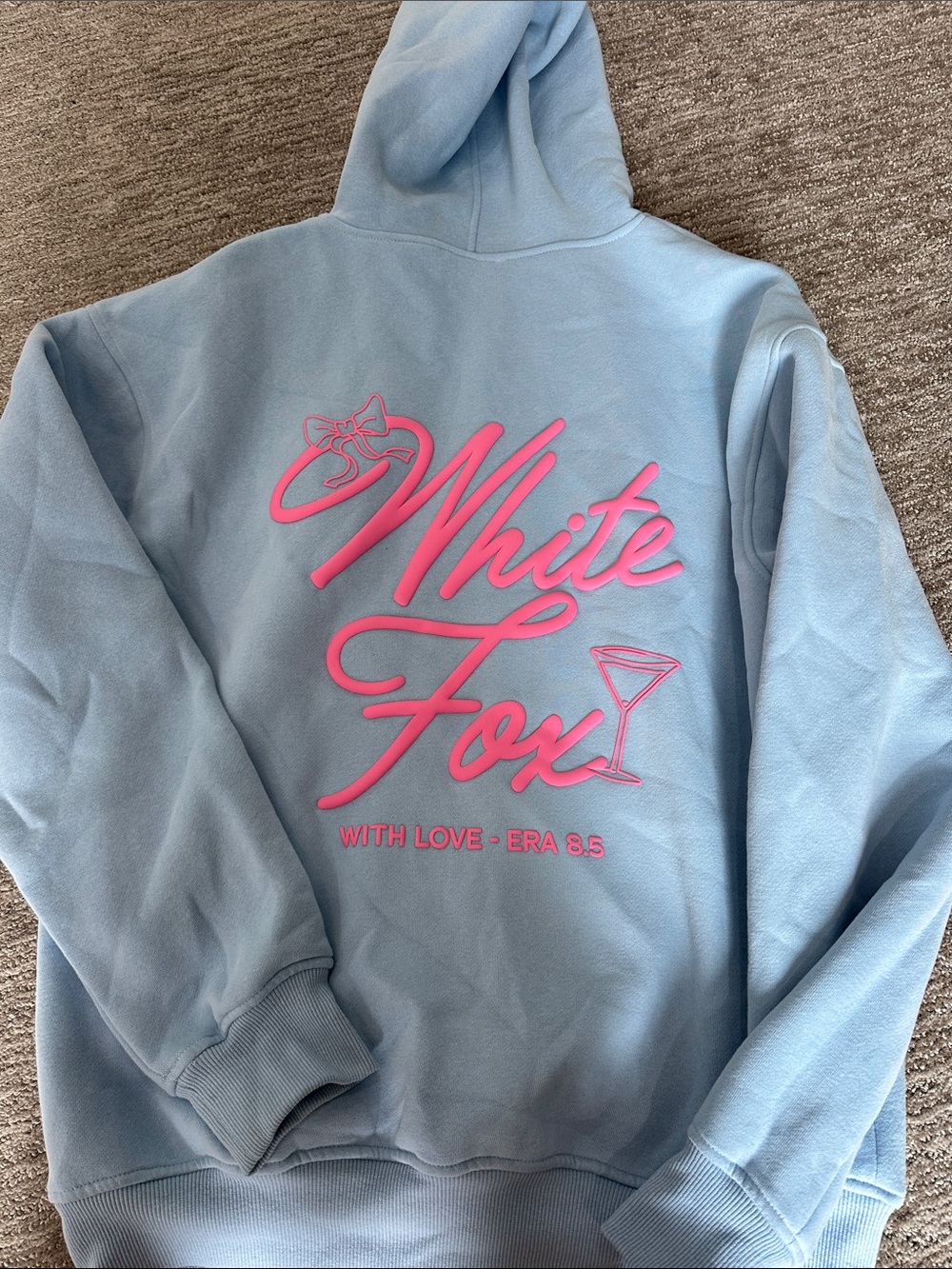 White Fox Light Blue Hoodie with Pink Script Logo - Picture 5 of 5